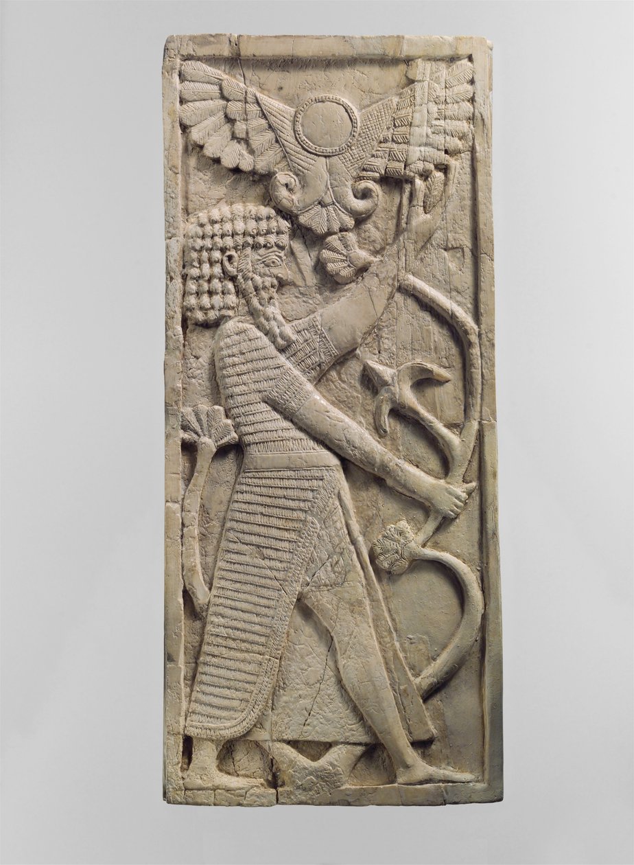 Furniture Plaque Carved in Relief with a Male Figure Grasping a Tree by Neo Assyrian Neo Assyrian