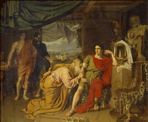 Priam tearfully supplicates Achilles, begging for Hectors body
