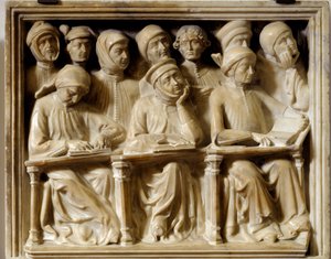 Burial arch of Bartolomeo da Saliceto: students attending a course