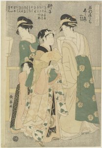 Three Courtesans of Wakafune-ya House: Shiratsuyu, Isono and Isoji, c. 1794