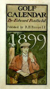 Golfer seated by clubs, drawing in watercolours by Edward Penfield
