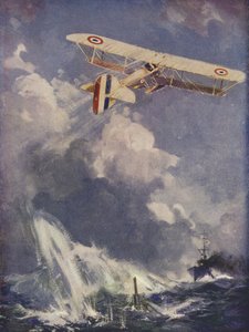 A seaplane bombing a submarine