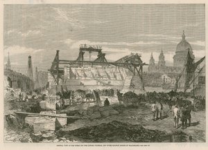 General view of the works for the London, Chatham and Dover railway bridge at Blackfriars