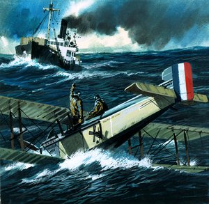 Unidentified biplane crashlands in the ocean