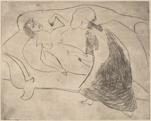 Girl, with Another Rubbing Her Belly