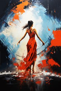 Beautiful dancing girl painting, back view