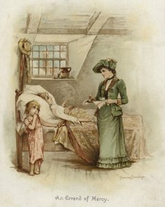 A Woman Holding a Tray Beside a Bed