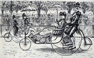 Passengers riding in bicycle carriages