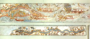 Naval expeditions and river landscape, Akrotiri fresco, Thera (today Santorini), Greece, Minoan Civilization by Greek School