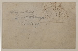 Annotation by a later hand. Sketch of a crouching figure and a rearing horse, 16th century