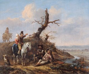 Landscape with Travellers Resting and Couple on Horseback, 17th Century