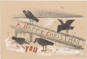 Christmas Card with Four Crows