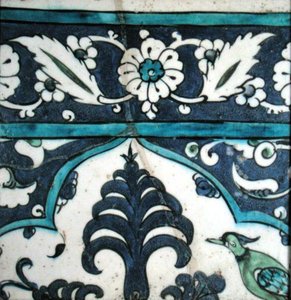 Isnik tile with floral design and border