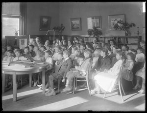 Children Seated, Listening in the Reading Room of an Unidentified Branch of the Queens Borough Public Library
