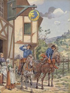 Messengers taking refreshment at a roadside inn