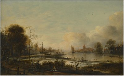 River Landscape with Figures by Aert van der Neer